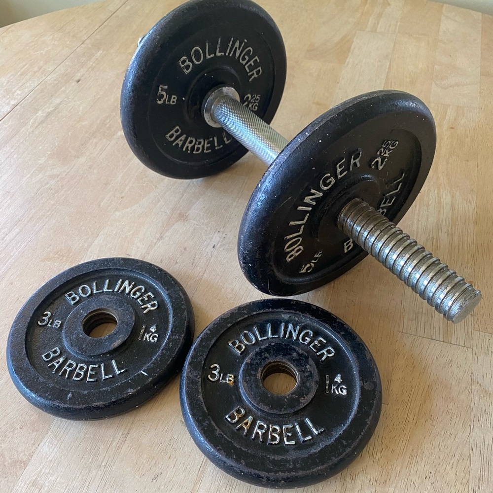 Vintage Bollinger barbell set. Two 5lbs and two 3lbs.